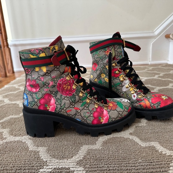 GUCCI Women’s GG Flora ankle boots size 39 (US9) - Picture 2 of 13